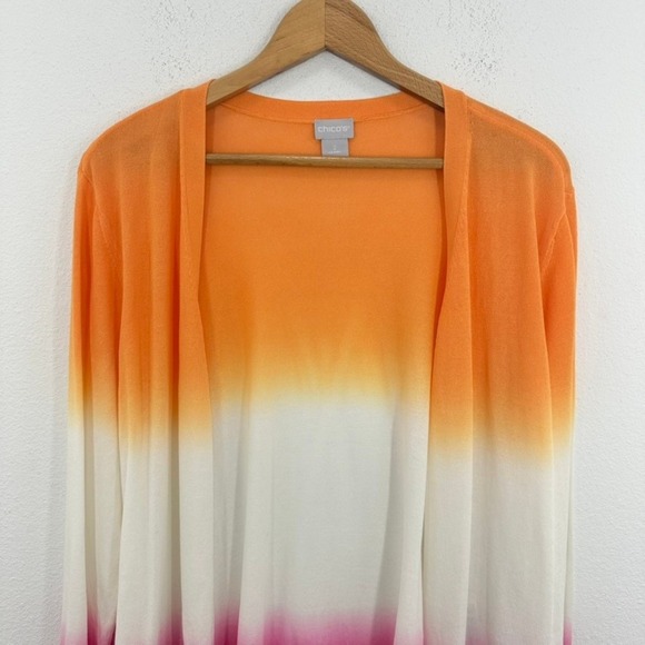 Chico's Ombre‎ Cardigan Sweater Orange White Pink Open Front Knit Size Large NWT - Picture 3 of 11